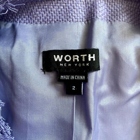 Worth New York Silk Tweed Fringe Jacket Button Front Periwinkle Purple Size 2 - Picture 4 of 5
